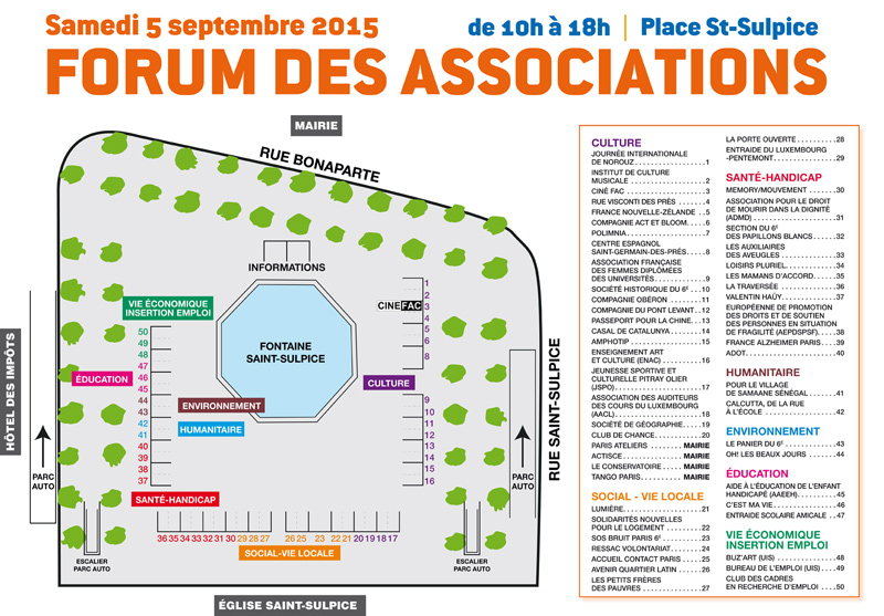 Plan du Forum des Associations du 6ème, 2015